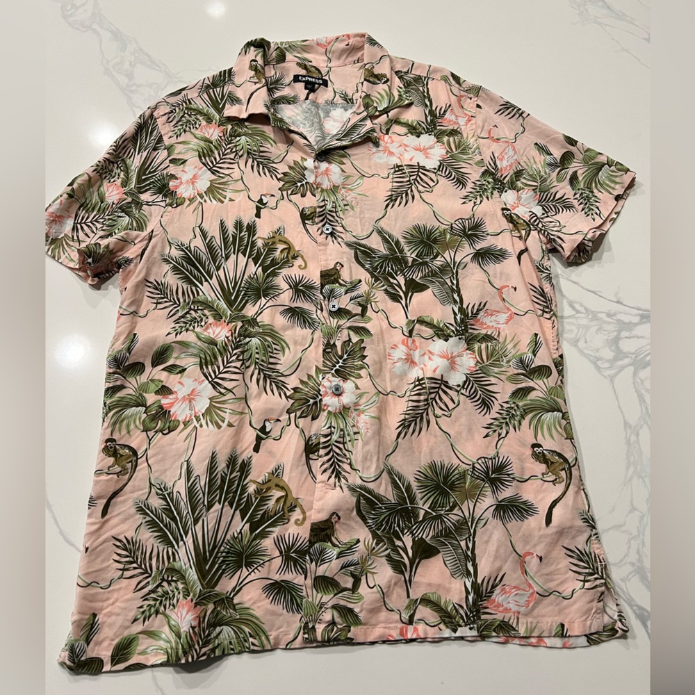 Express Men’s Tropical Print Short Sleeve Button Down